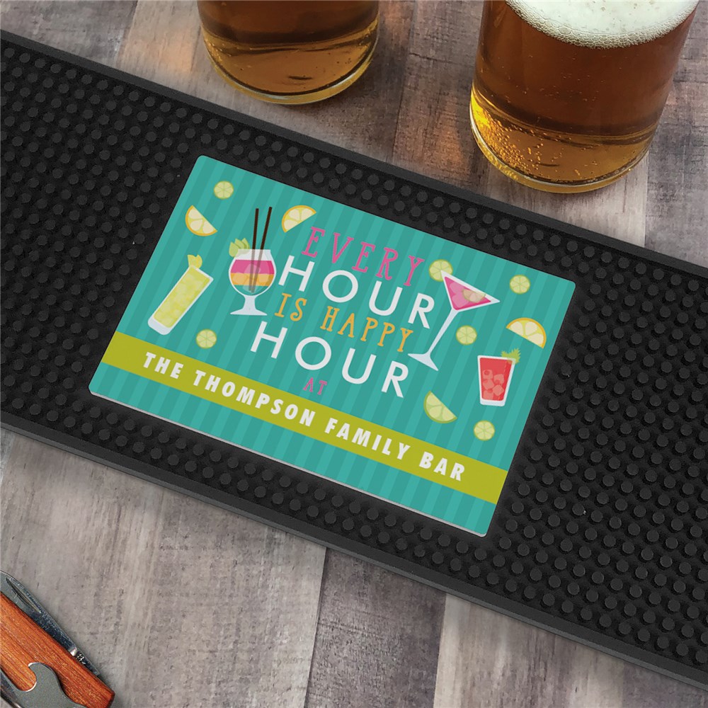 Personalized Every Hour is Happy Hour Bar Mat