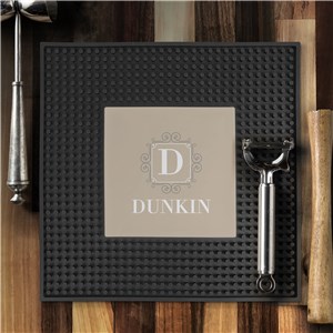 Personalized Family Name and Initial Square Bar Mat  U18158132SQ