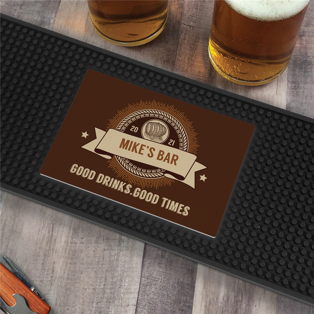 Personalized Good Drinks Good Times Bar Mat