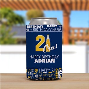 Personalized 21st Birthday Crew Word-Art Can Cooler