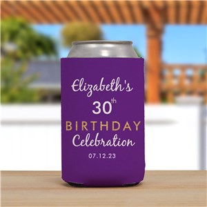 Personalized Gold Glitter Birthday Can Cooler