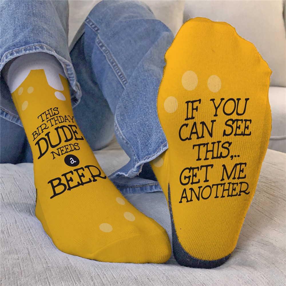 Personalized Needs a Beer Birthday Crew Socks