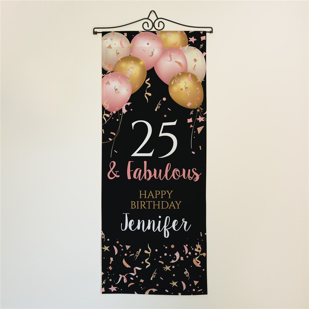 Personalized Pink, Gold & White Birthday Balloons Wall Hanging