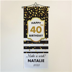 Personalized Gold Confetti with Stripes Birthday Wall Hanging