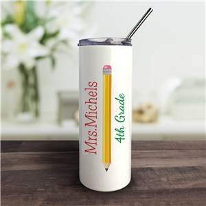 Personalized Teacher Tumbler with Straw and Pencil Design