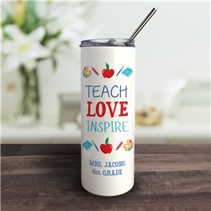 Personalized Teach Love Inspire Tumbler with Straw