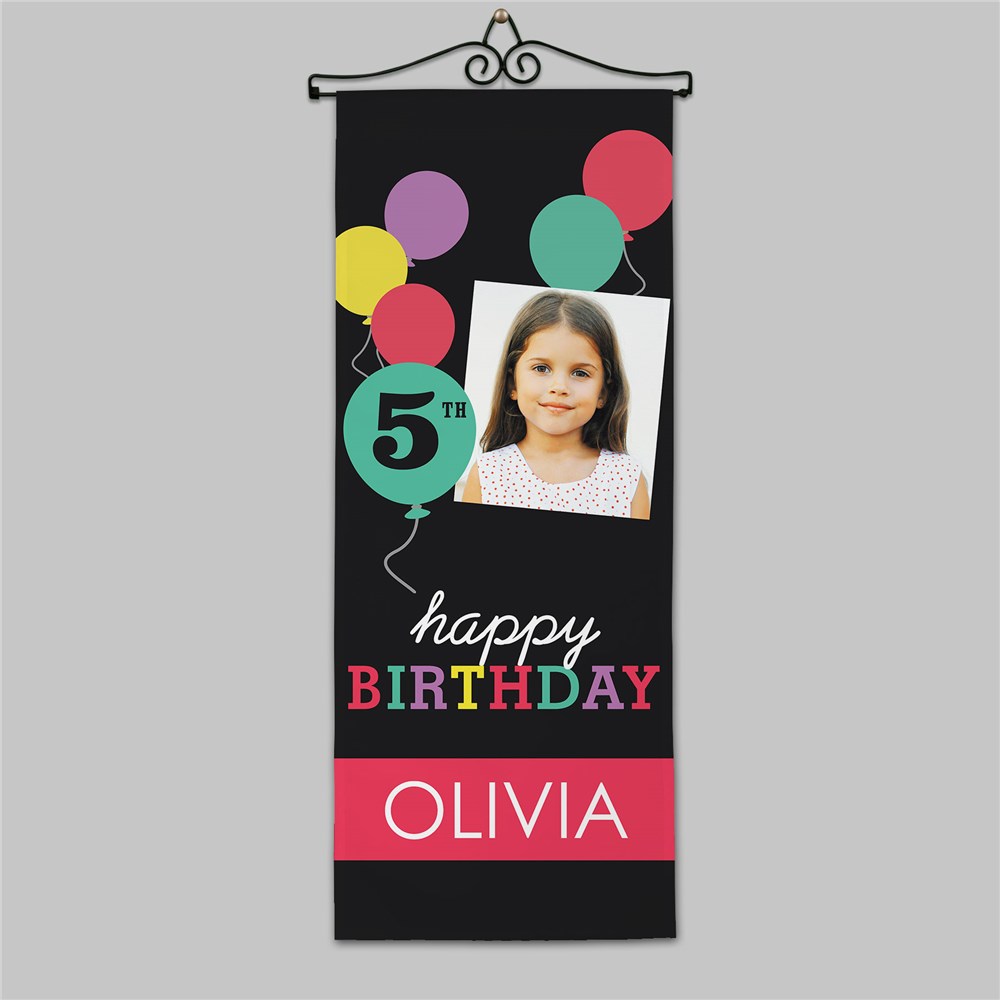Personalized Birthday Photo Wall Hanging with Balloon Design