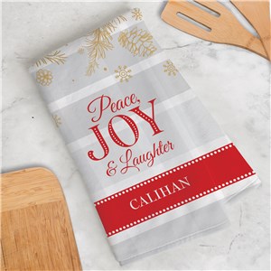 Personalized Peace Joy & Laughter Christmas Dish Towel