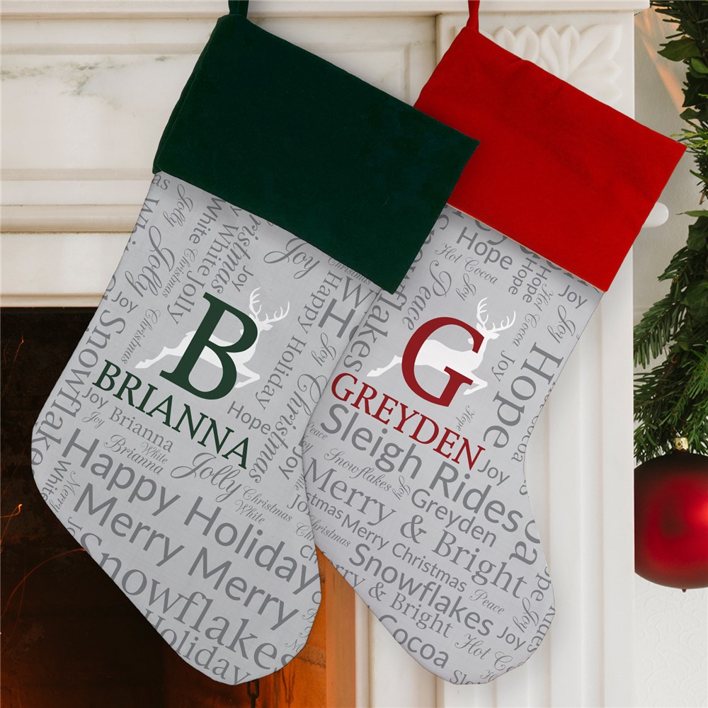 Personalized Word-Art Reindeer Christmas Stocking