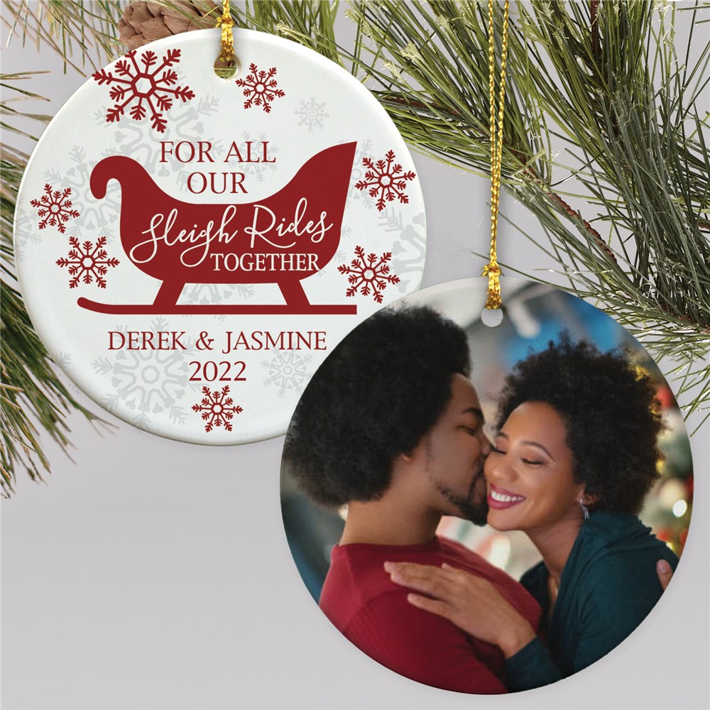 Personalized Sleigh Rides Couple's Photo Ornament