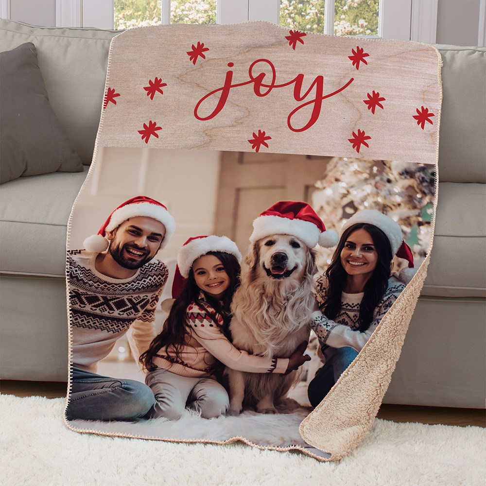 Personalized Joy Wood Background Christmas Sherpa Blanket