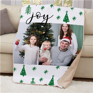 Personalized Joy Christmas Trees Sherpa Blanket
