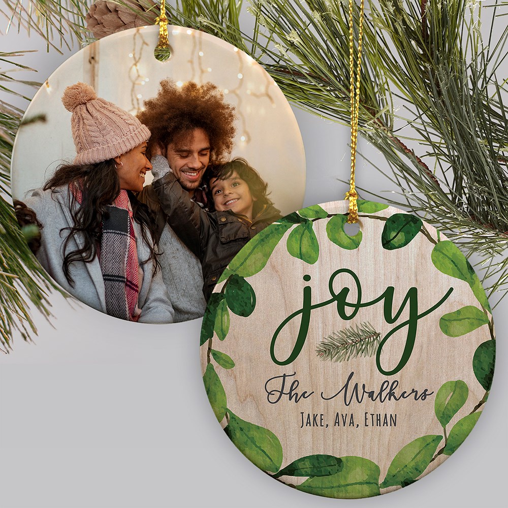 Personalized Joy Wreath Round Ornament