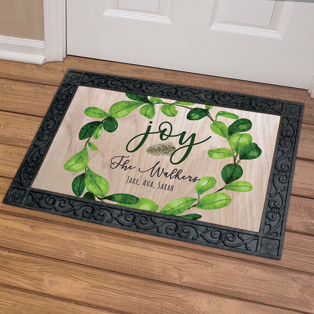 Personalized Joy Wreath Christmas Doormat