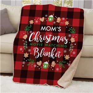 Personalized Plaid Christmas Movie Watching 50x60 Sherpa Blanket