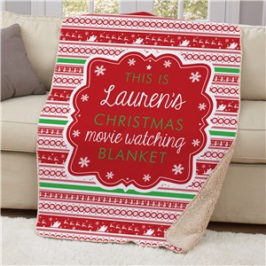 Personalized Striped Christmas Movie Watching Sherpa Blanket