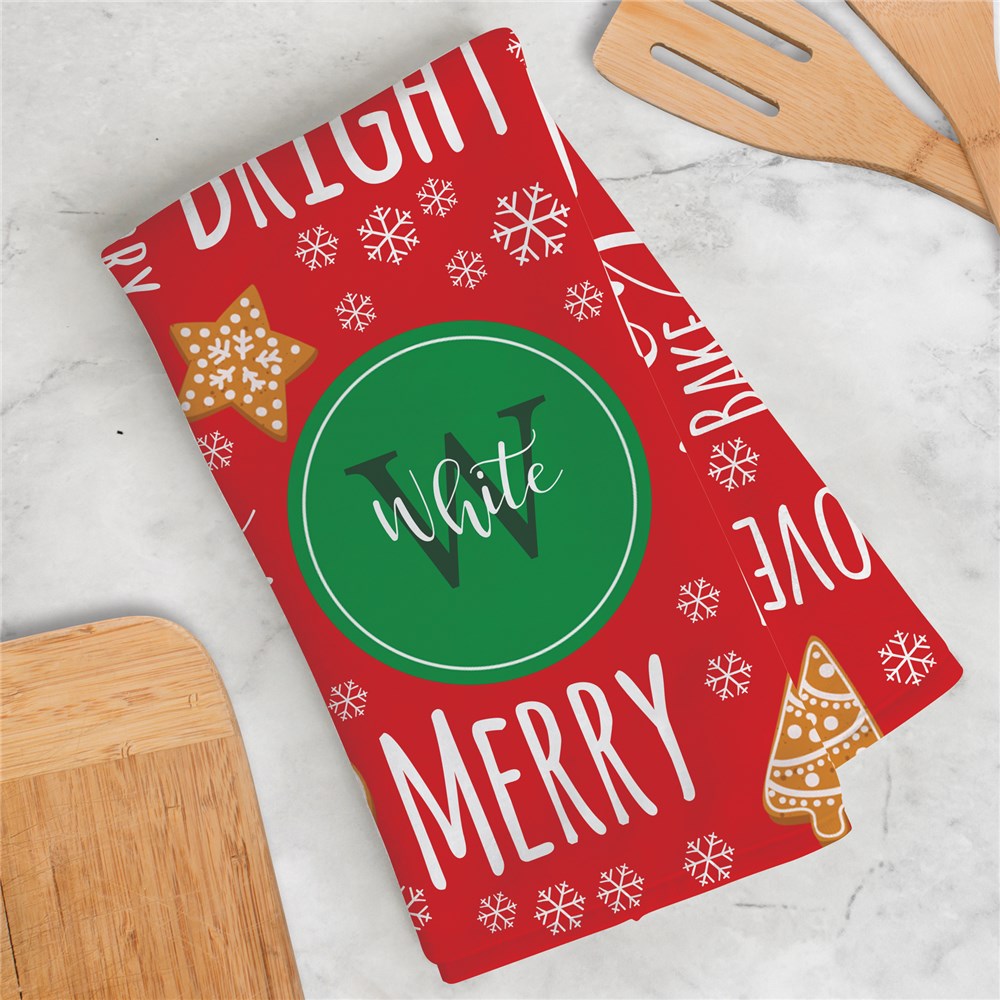 Personalized Christmas Cookies Word-Art Dish Towel