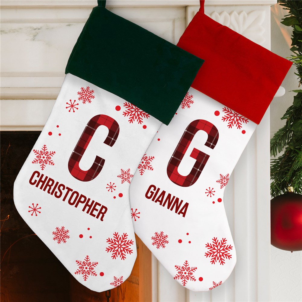 Personalized Name & Plaid Initial Christmas Stocking