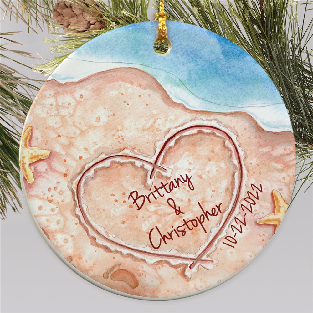 Personalized Beach Ornament with Couple's Names in Sand
