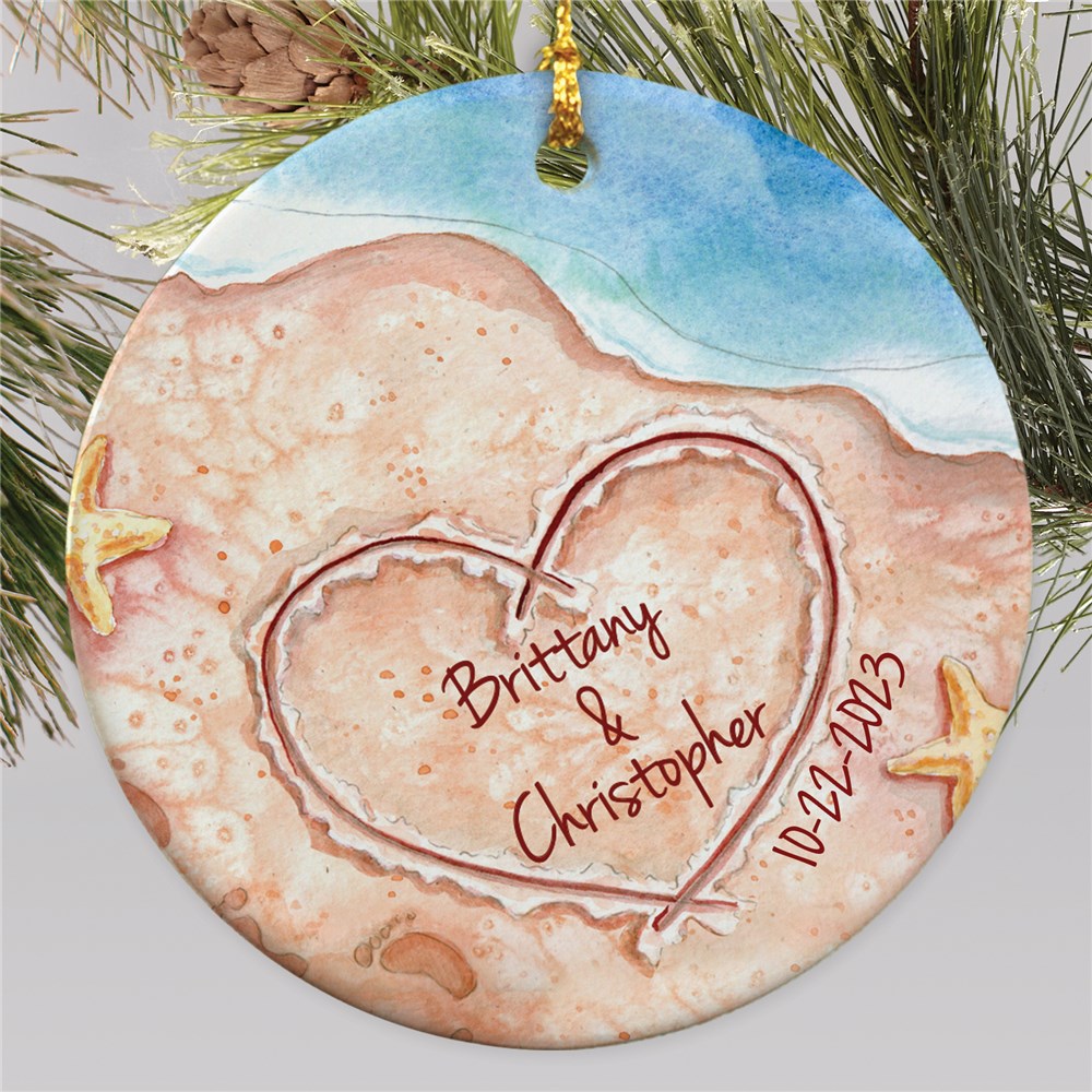 Personalized Beach Ornament with Couple's Names in Sand