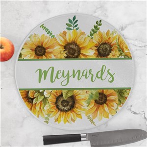 Personalized Sunflowers Round Glass Cutting Board