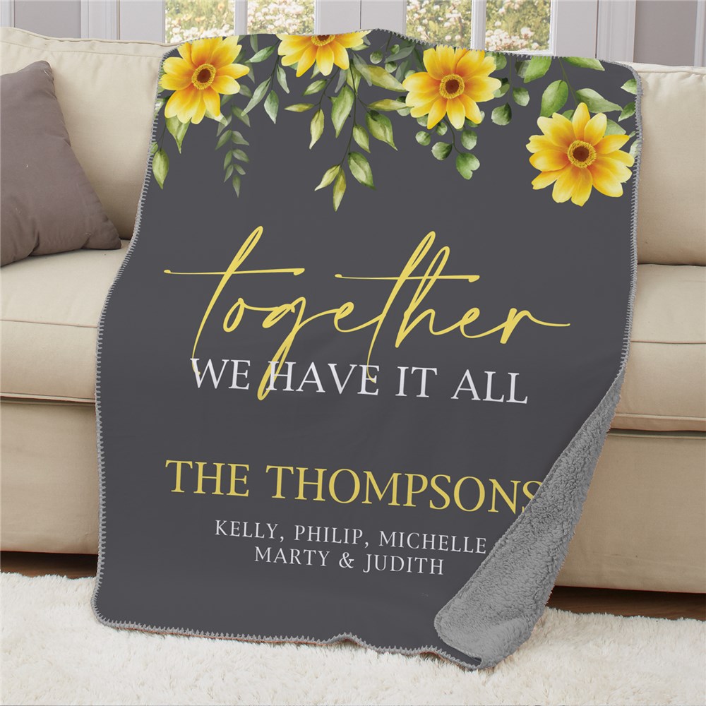 Personalized 50x60 Family Blanket with Sunflower Design