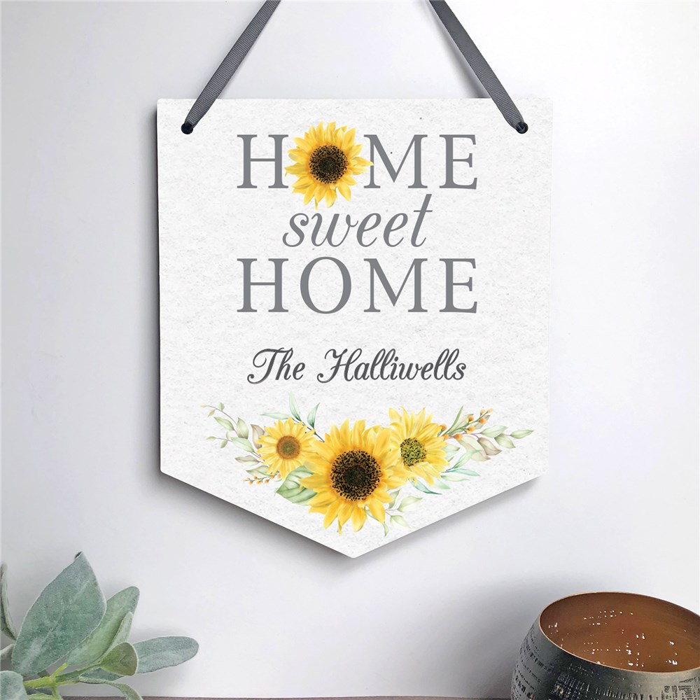 Personalized Home Sweet Home with Sunflowers Banner Shaped Sign