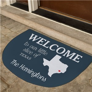 Personalized Welcome to Our Little Slice Half Round State Doormat