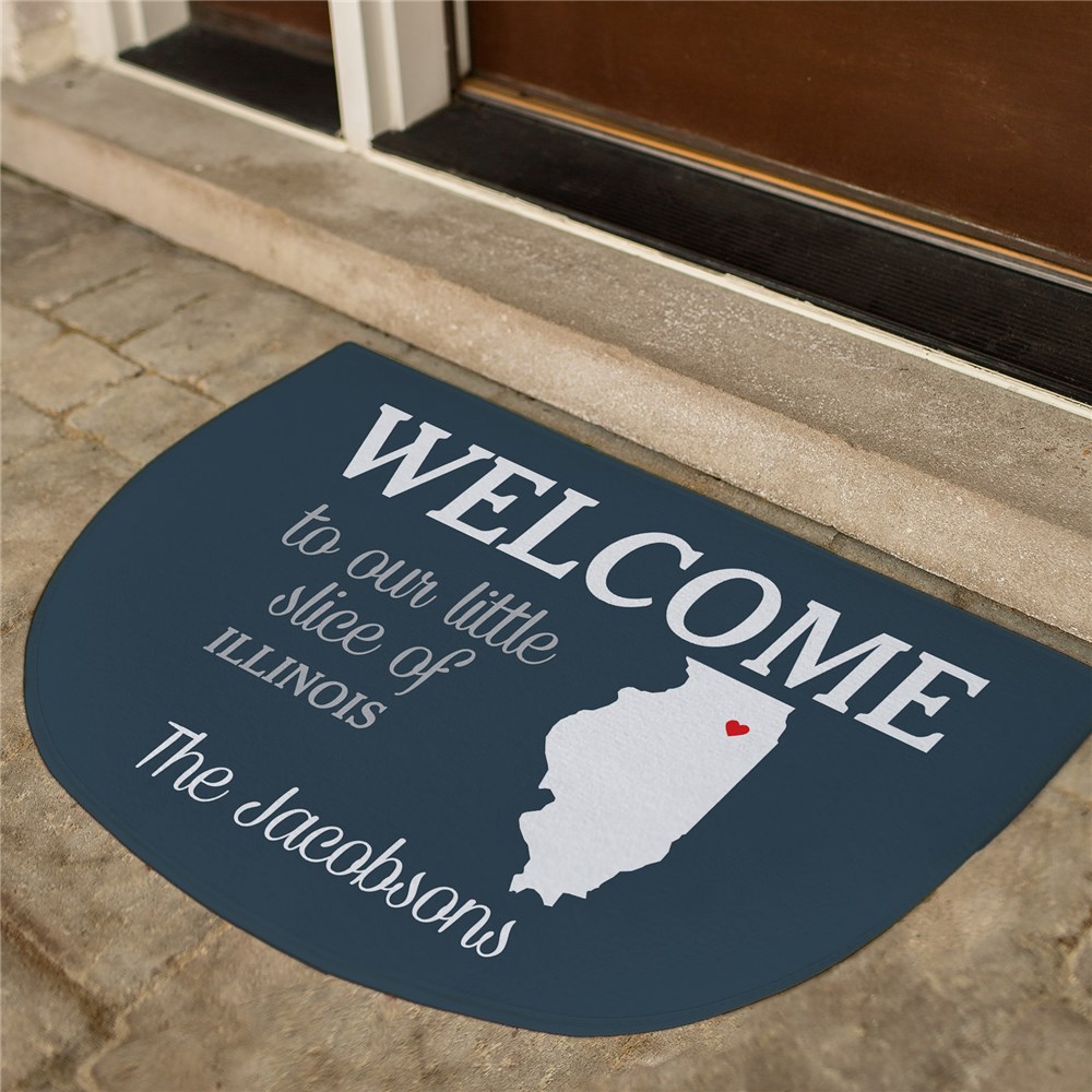 Personalized Welcome to Our Little Slice Half Round State Doormat