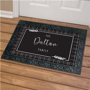 Personalized Black & White Plaid 18x30 Doormat