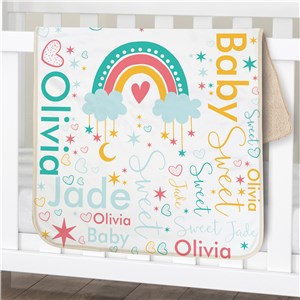 Personalized Word-Art Rainbow Baby Sherpa Blanket