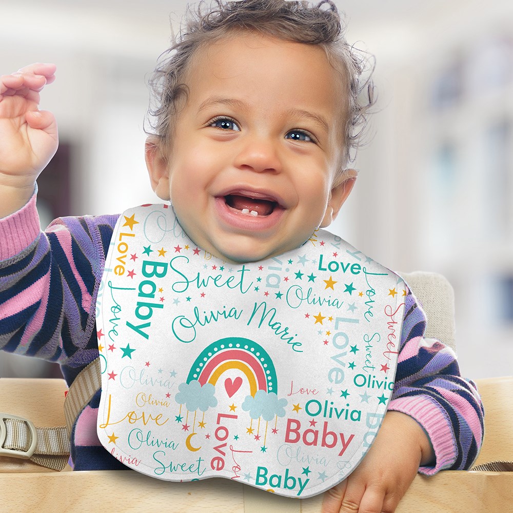 Personalized Rainbow Word Art Baby Bib