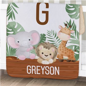 Personalized Safari Baby Sherpa Blanket with Name and Initial