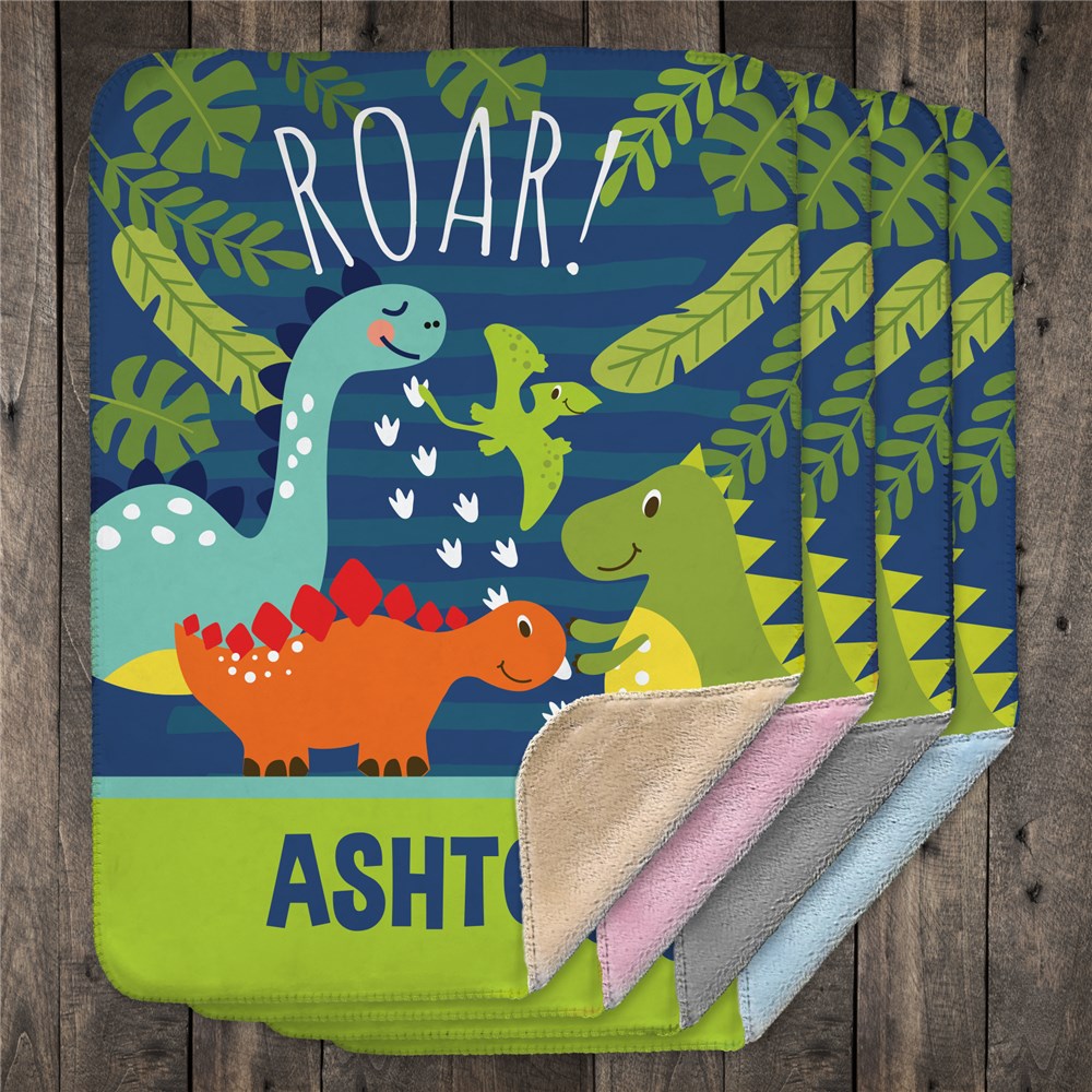 Personalized Roar Dinosaur Baby Sherpa Blanket