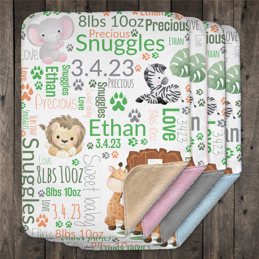 Personalized Safari Word Art Baby Sherpa Blanket