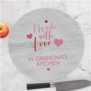 Personalized Made With Love Round Glass Cutting Board U19007144