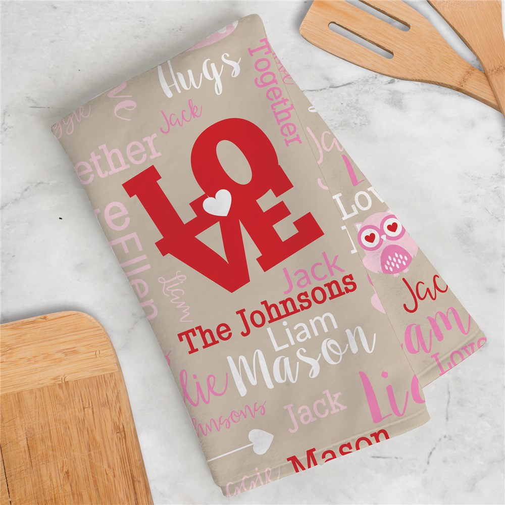 Personalized Love Owls Word Art Dish Towel U19027125
