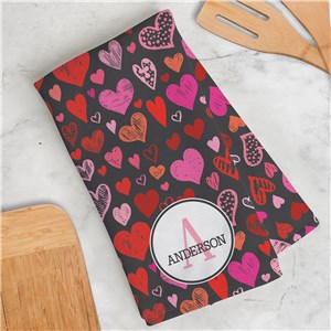 Personalized Multi-Colored Hearts Valentine's Day Dish Towel