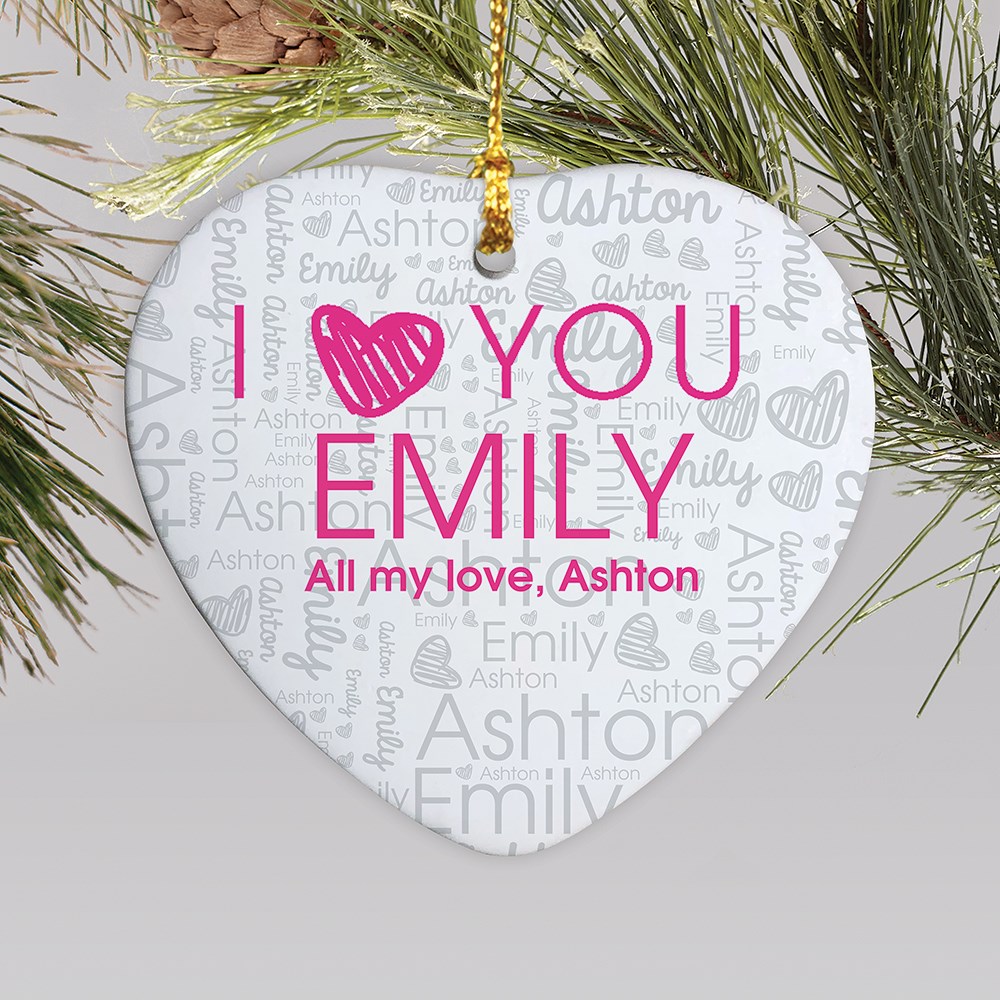 Personalized I Love You Word Art Heart Ornament
