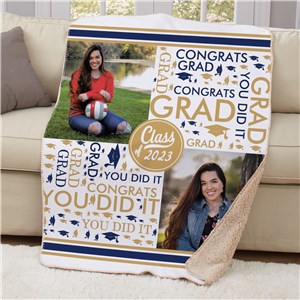 Personalized Word-Art Graduation Sherpa Blanket with Two Photos