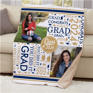 Personalized Word-Art Graduation Sherpa Blanket with Two Photos