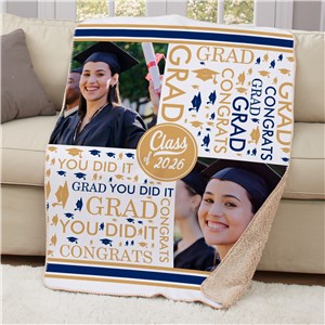 Personalized Word-Art Graduation Sherpa Blanket with Two Photos
