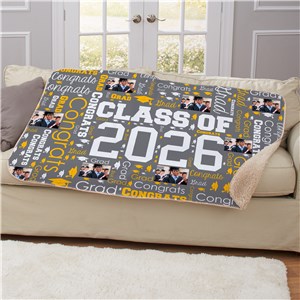 Personalized Graduation Photo Word-Art Sherpa Blanket