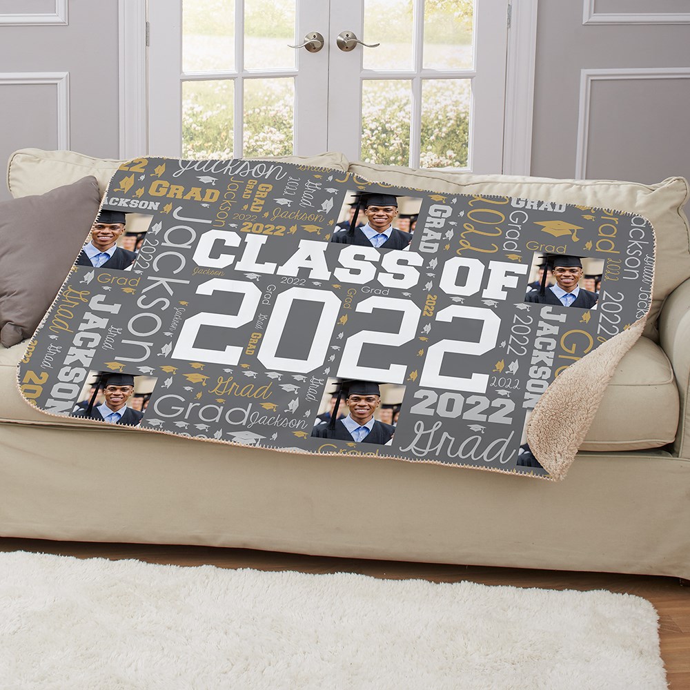 Personalized Graduation Photo Word-Art Sherpa Blanket