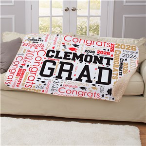 Personalized Grad Word Art Sherpa Blanket