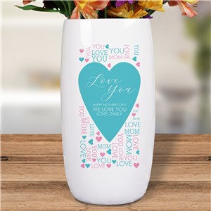 Personalized Love You Word-Art Vase with Heart Design for Mom