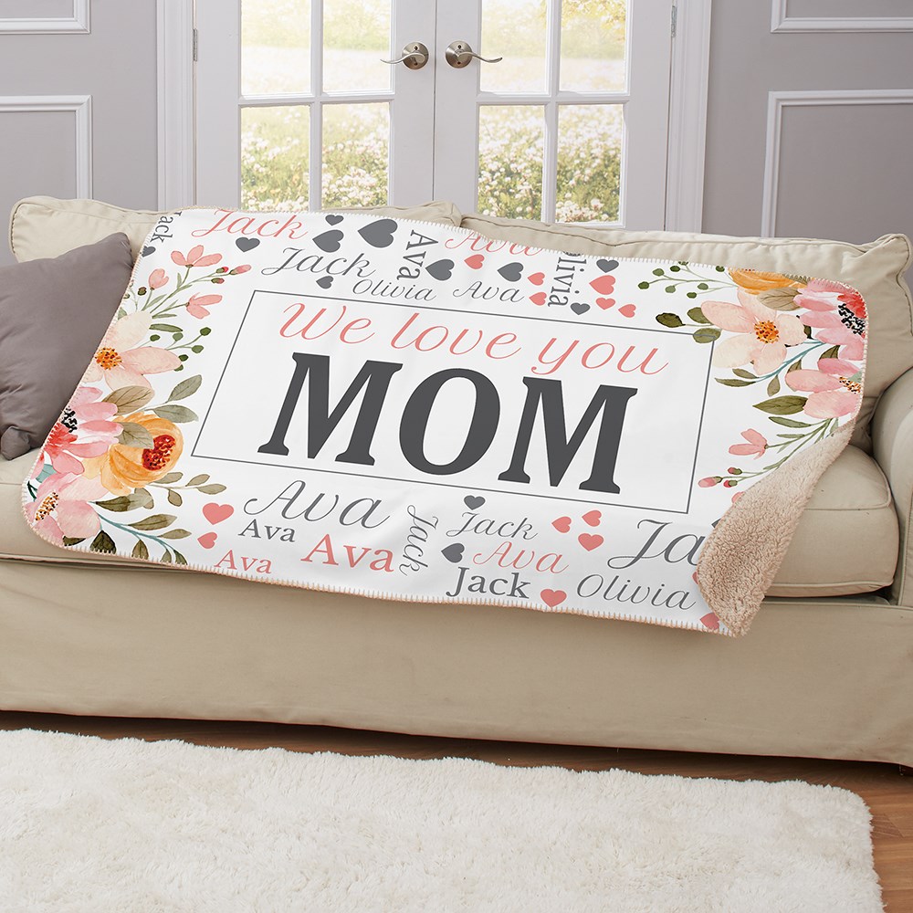 Personalized We Love You Mom Word-Art Sherpa Blanket