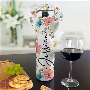 Personalized Floral Pattern Wine Gift Bag with Name