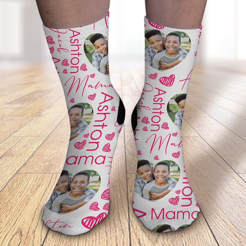 Personalized Heart Photo Word-Art Crew Socks for Mom