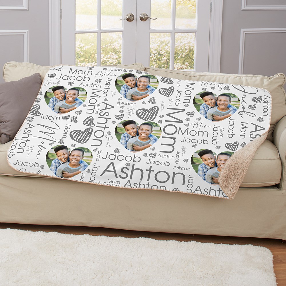 Personalized Heart Photo Word-Art Sherpa Blanket for Mom